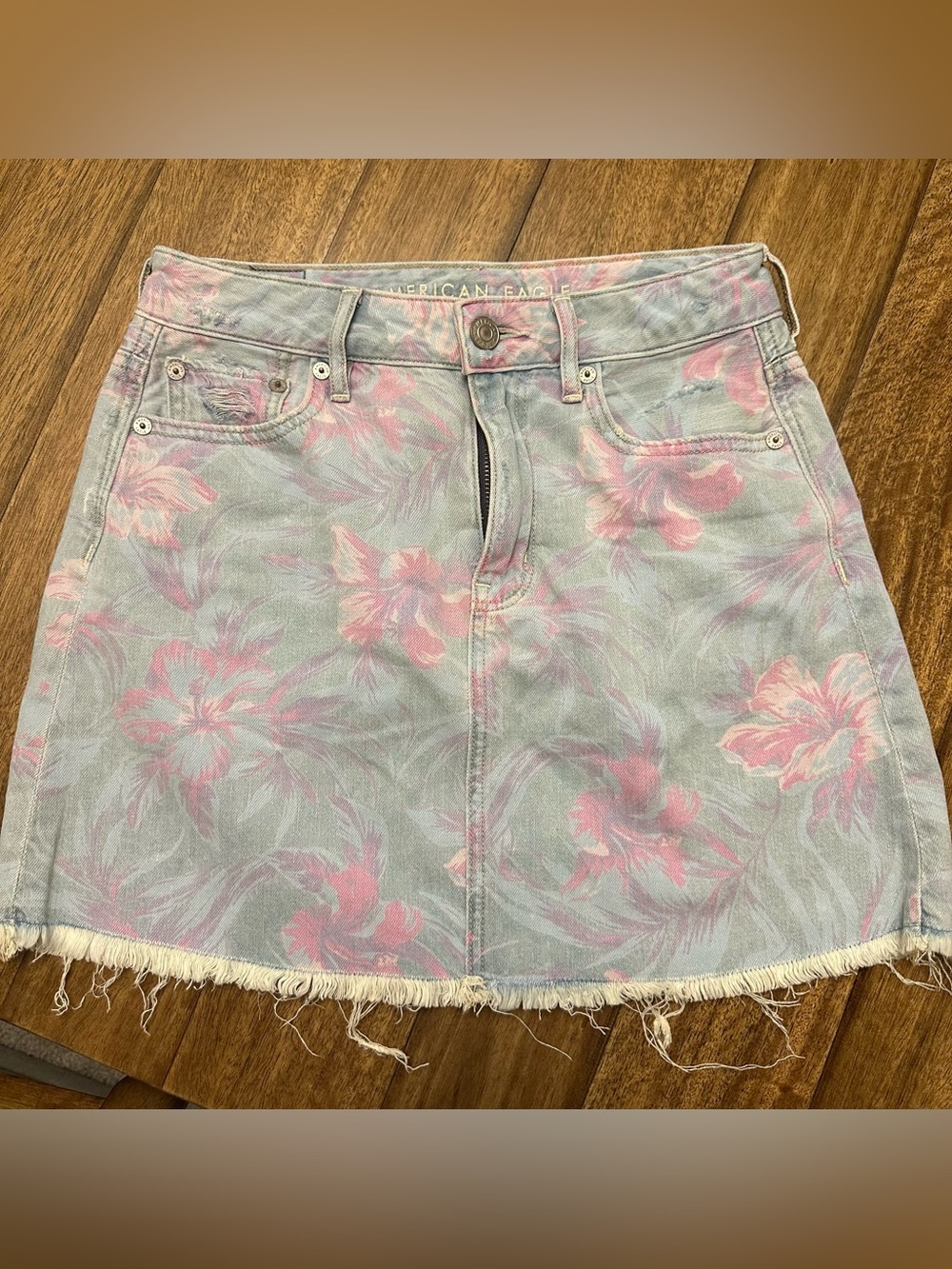 American Eagle Outfitters Women’s Floral Denim Mini Skirt Blue Pink Sz0 A295